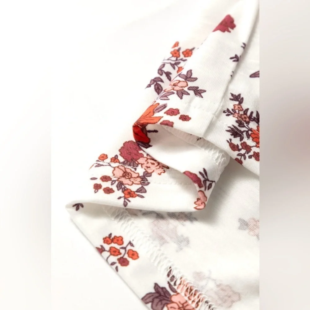 Floral Print White and Red Women's Top - Picture 8 of 12